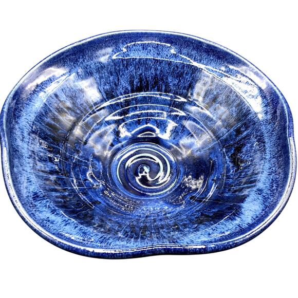 Vintage Large Handmade Studio Pottery Console Serving Bowl Abstract Blue Black - Picture 1 of 7
